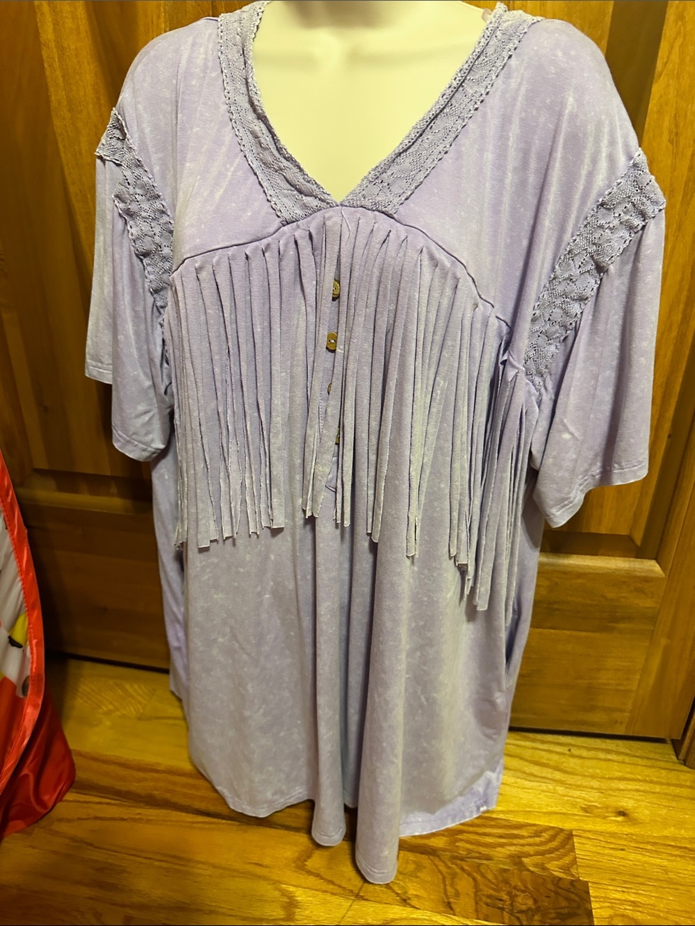 Lavender Fringe V‑Neck Tunic Top